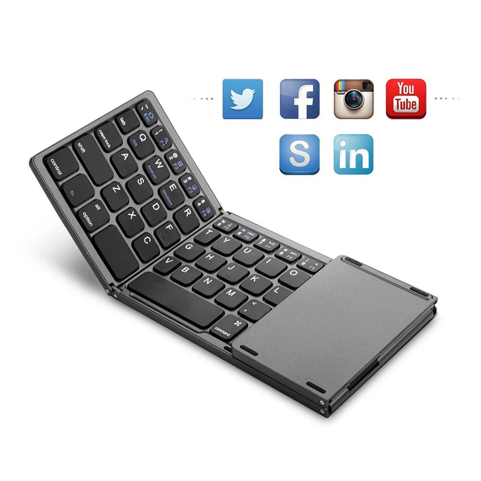 Ultra Slim Foldable Wireless Keyboard with Touchpad - Perfect for Tablets and Laptops