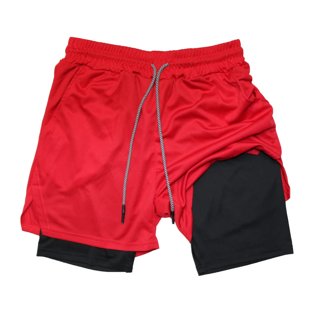 Men's 2-in-1 Double Layer Fitness Shorts - Quick Dry Workout & Jogging Shorts