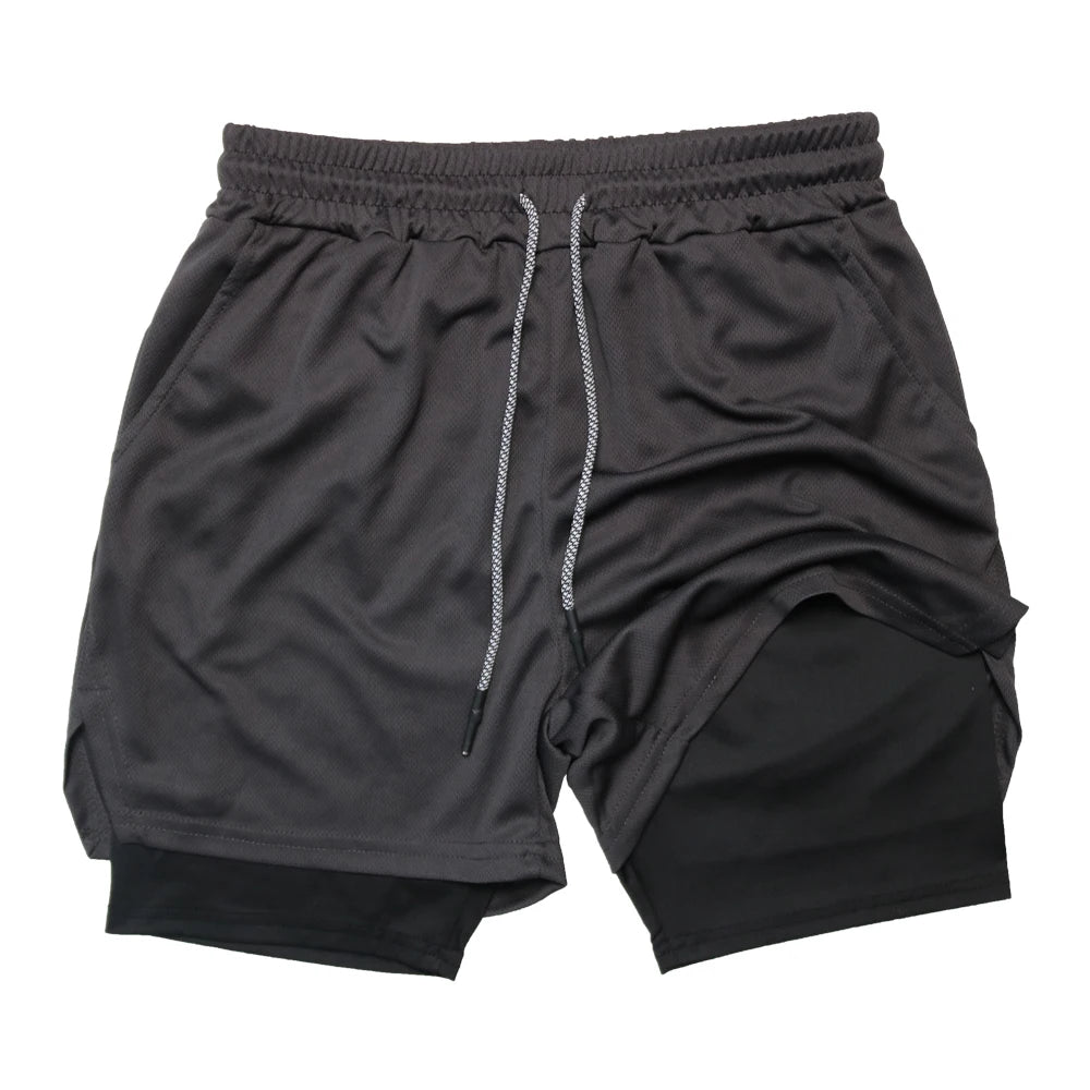 Men's 2-in-1 Double Layer Fitness Shorts - Quick Dry Workout & Jogging Shorts