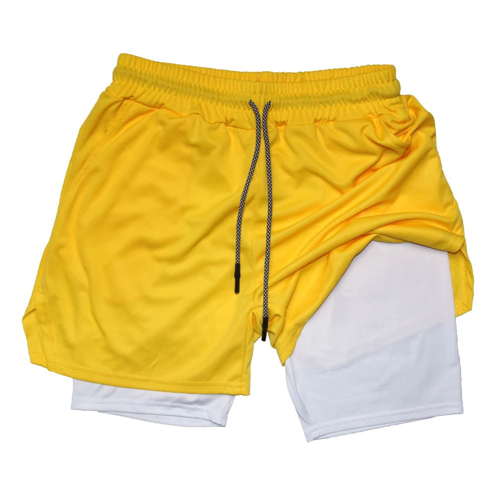 Men's 2-in-1 Double Layer Fitness Shorts - Quick Dry Workout & Jogging Shorts