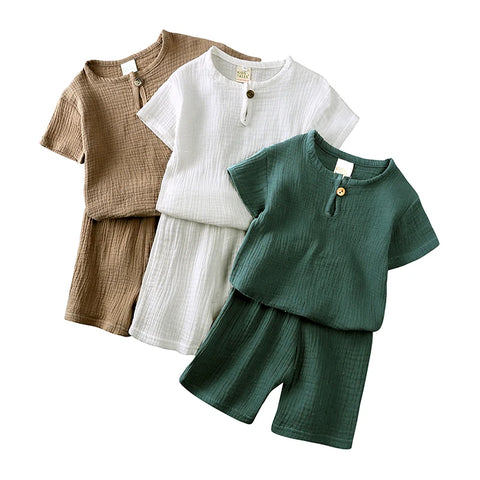 Kids Linen Cotton T-Shirt & Shorts Set