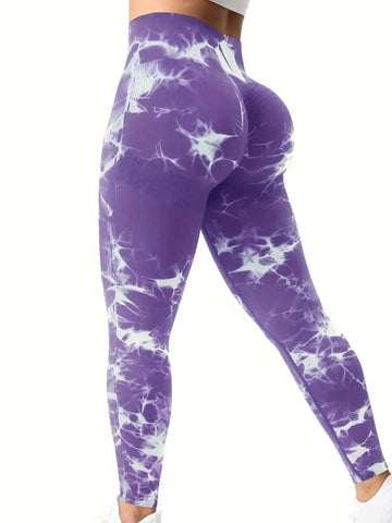 Women's Peach Butt-Shaping Seamless Tie-Dye Workout Leggings