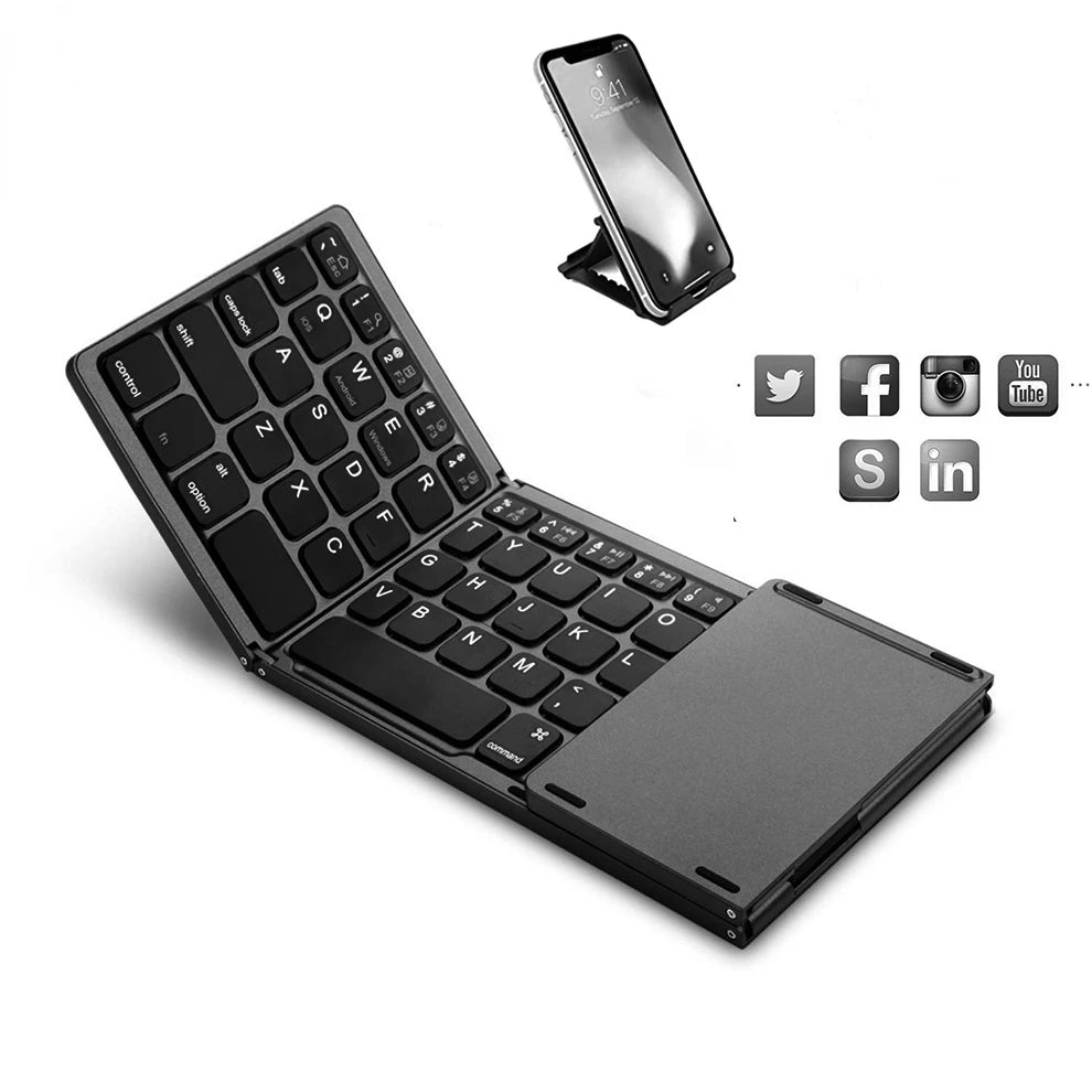 Ultra Slim Foldable Wireless Keyboard with Touchpad - Perfect for Tablets and Laptops