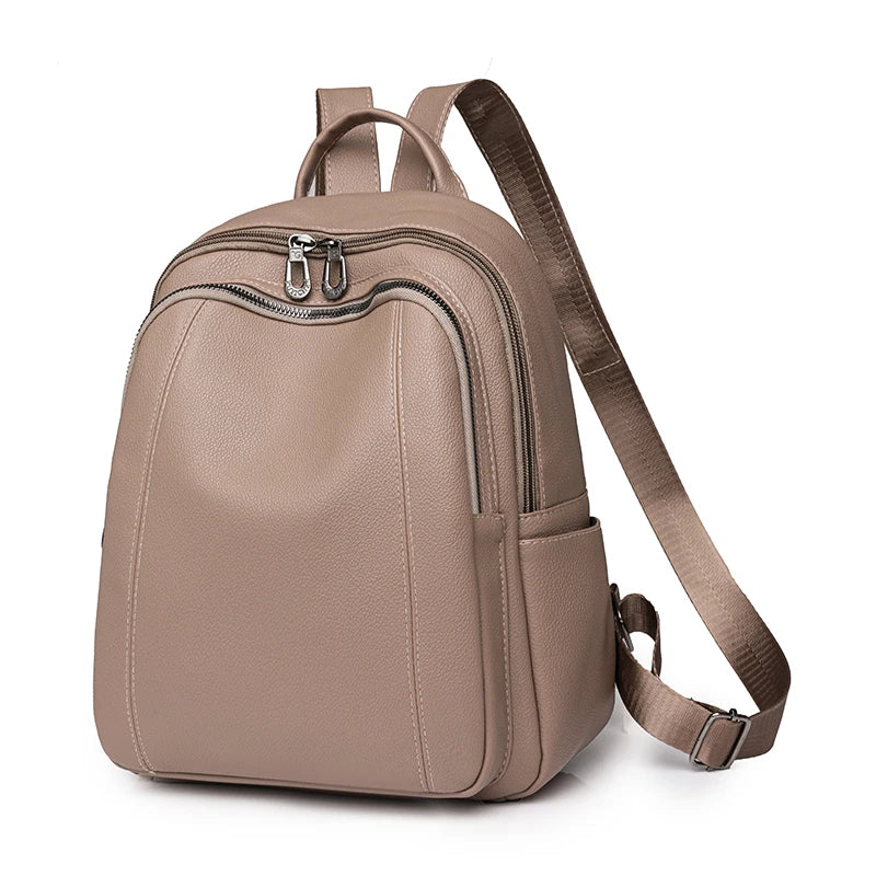 High-Quality Leather Women’s Backpack – Large Capacity Vintage School and Travel Bag