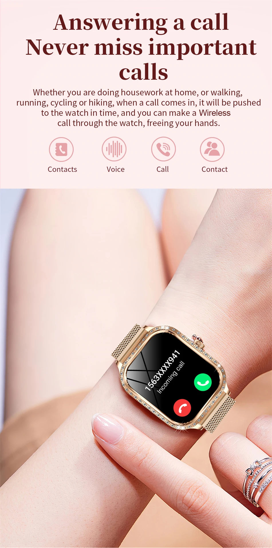 Stylish Waterproof Smartwatch for Women Fitness Tracker & Bluetooth Call