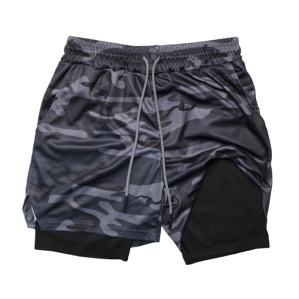 Men's 2-in-1 Double Layer Fitness Shorts - Quick Dry Workout & Jogging Shorts