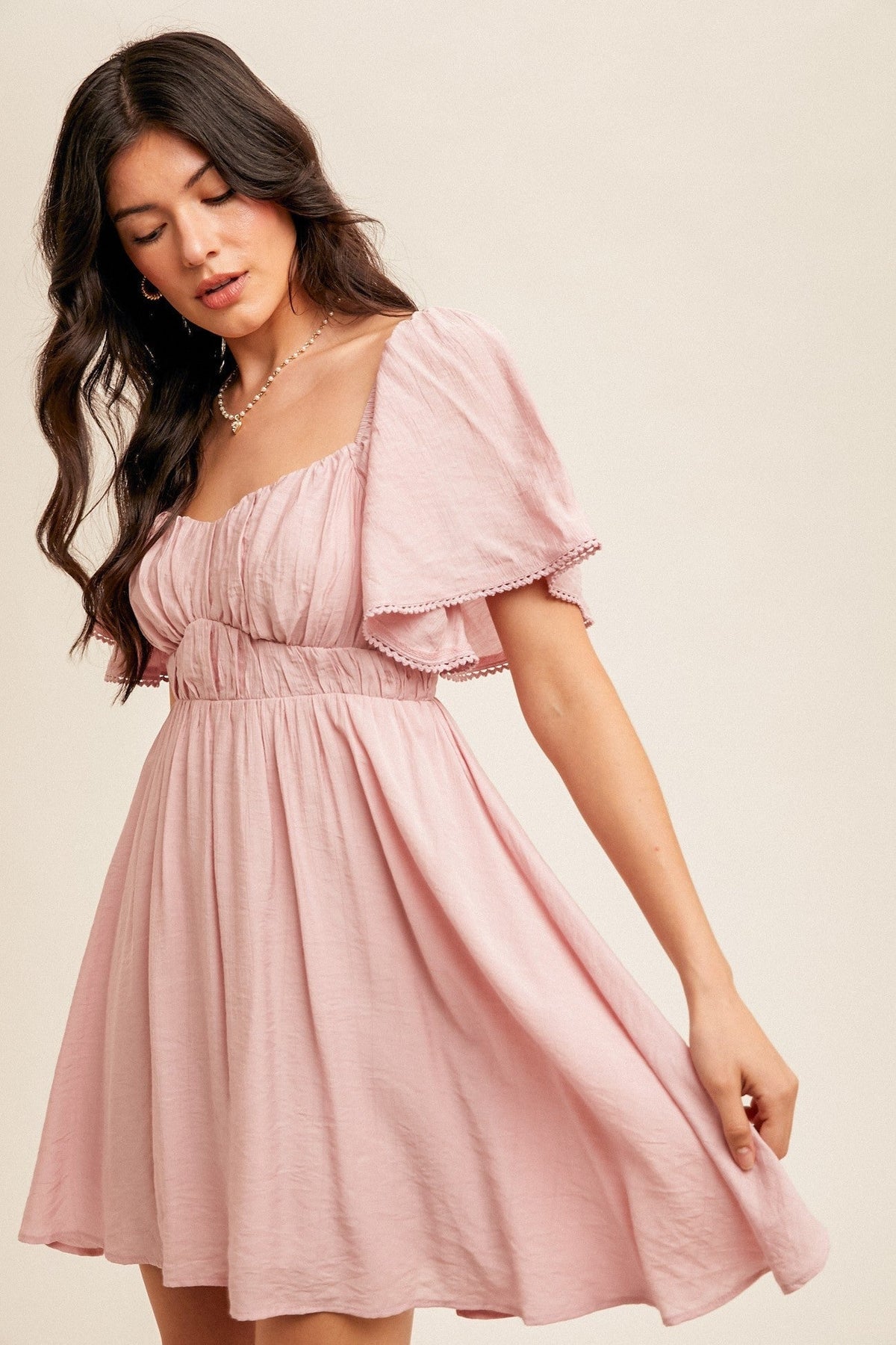 Sarah Dress with Ruched Bust and Puff Sleeves