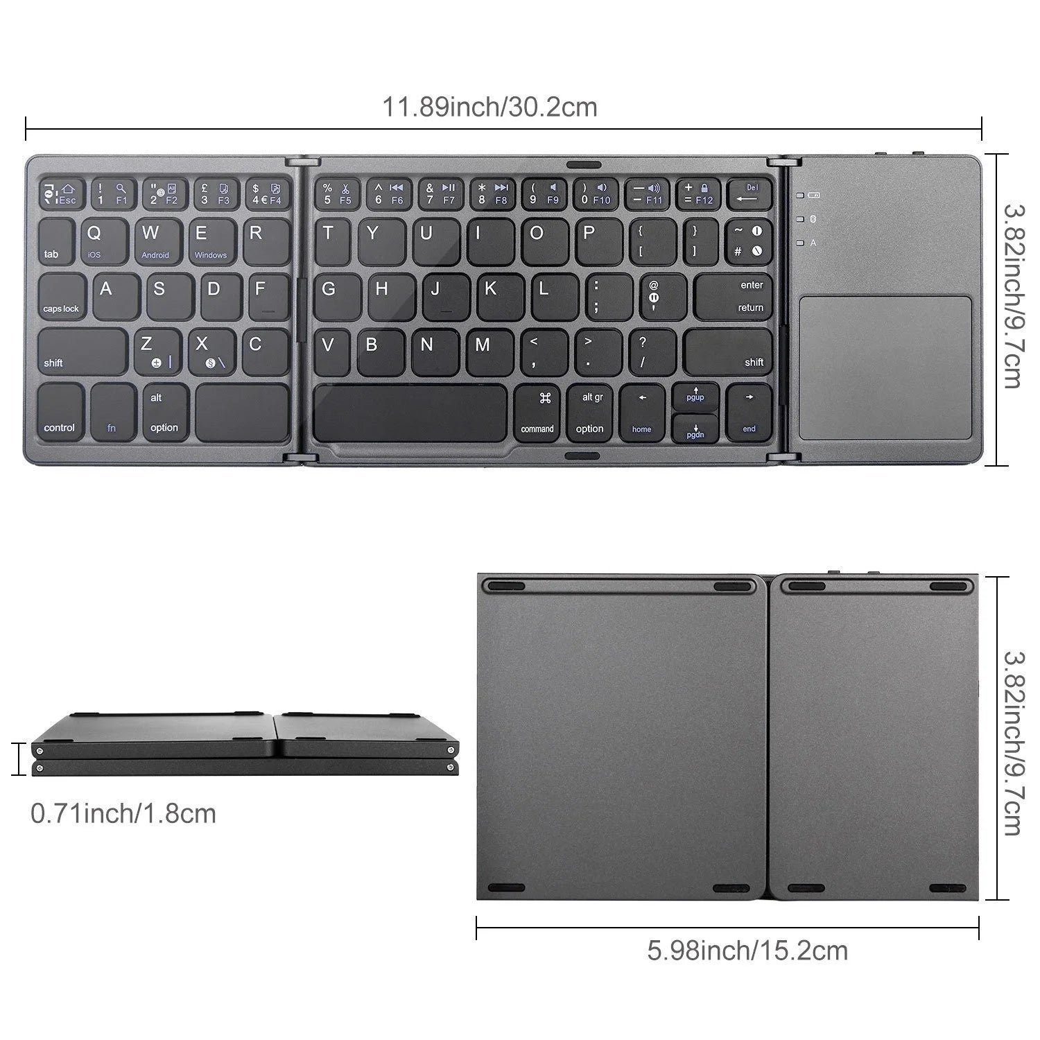 Ultra Slim Foldable Wireless Keyboard with Touchpad - Perfect for Tablets and Laptops