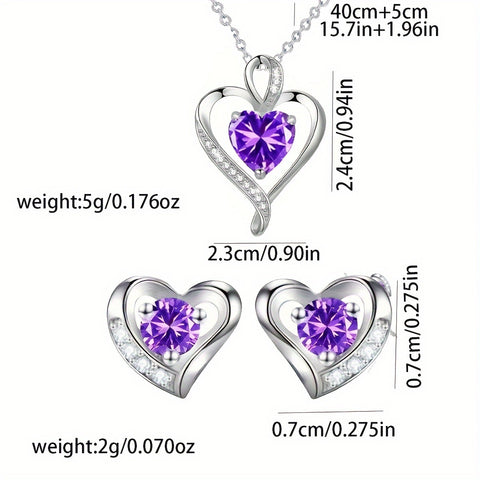 Elegant Heart-Shaped Rose Jewelry Set with Necklace & Earrings