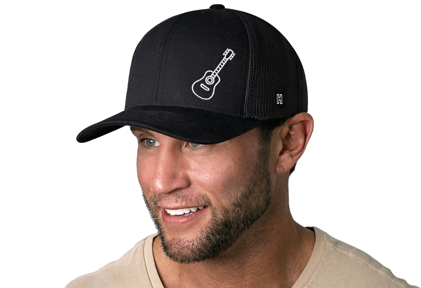 Acoustic Guitar Trucker Hat | Black Guitar Snapback