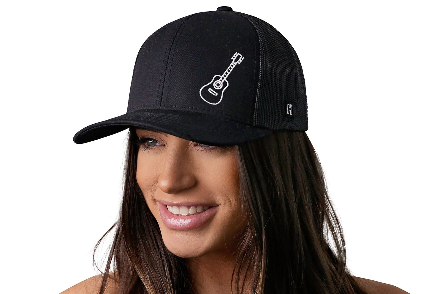 Acoustic Guitar Trucker Hat | Black Guitar Snapback