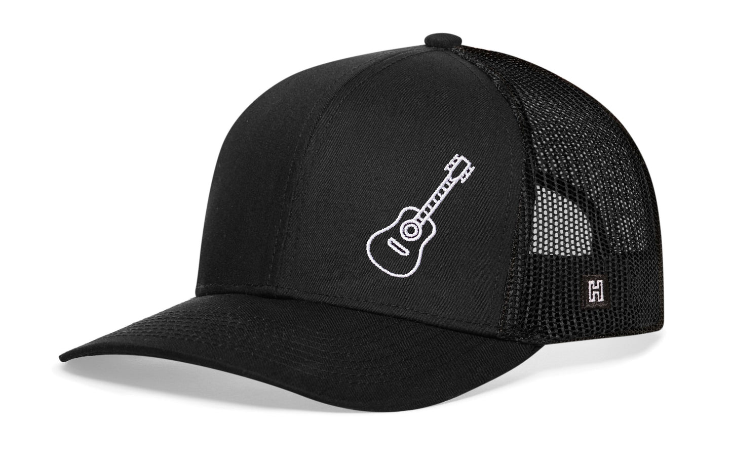 Acoustic Guitar Trucker Hat | Black Guitar Snapback