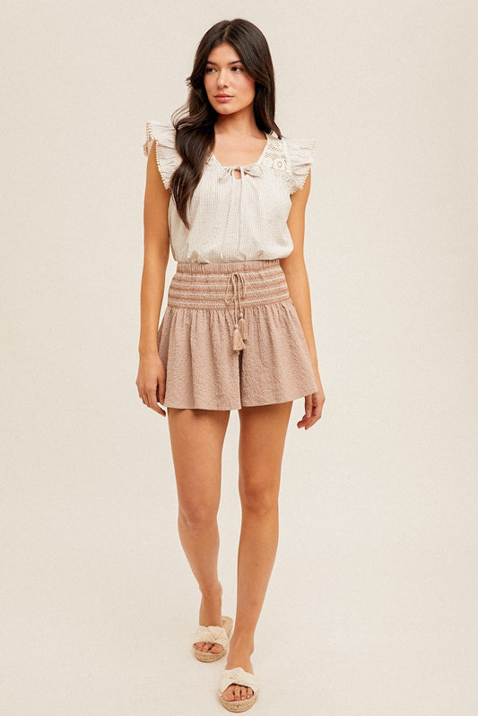 Smocked Waist Wide Leg Shorts