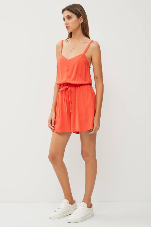 Solid drawstring waist romper