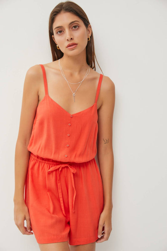 Solid drawstring waist romper